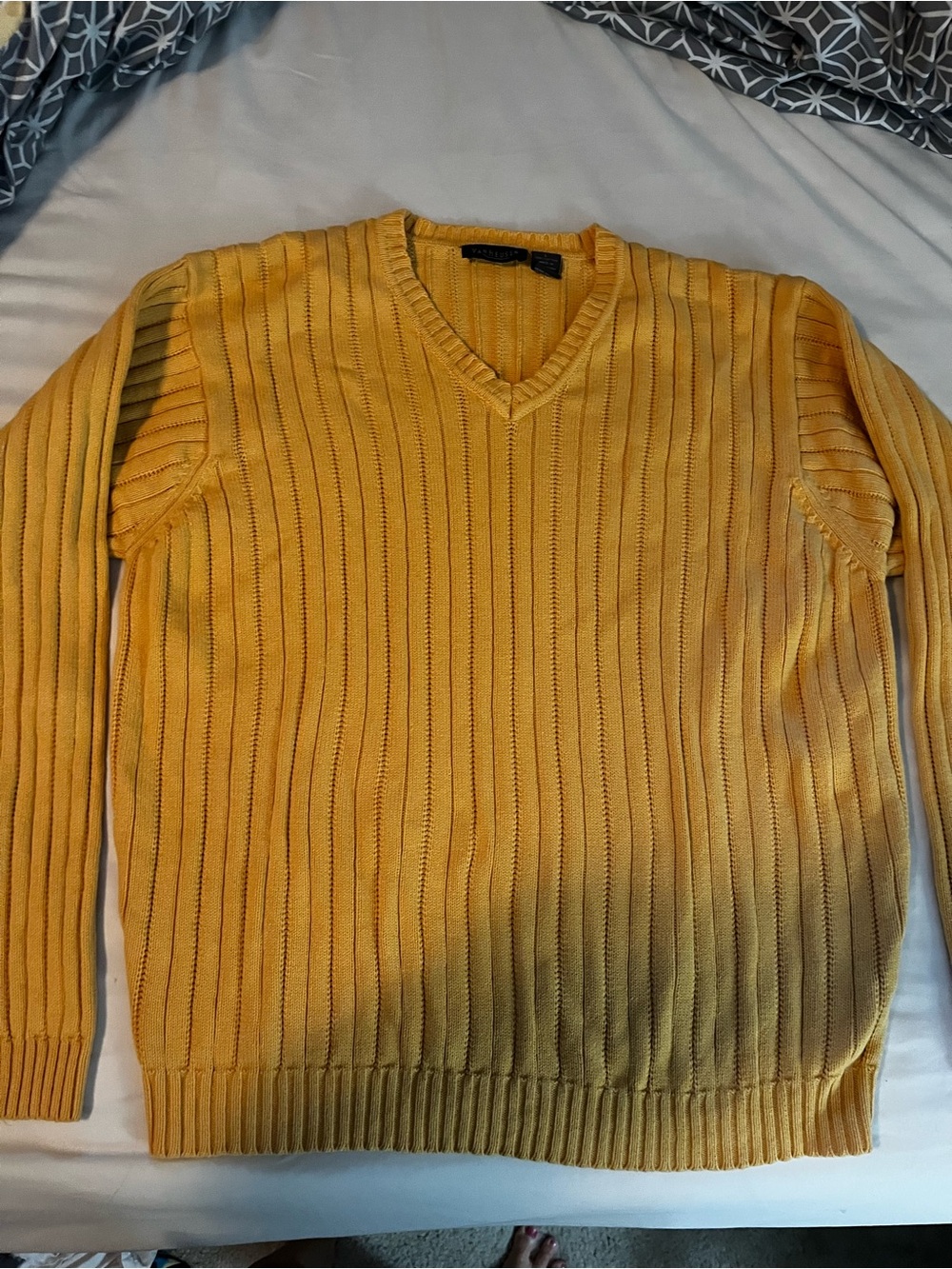 Van Heusen Men's V-Neck Ribbed Sweater - Mustard